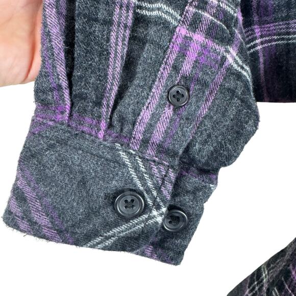 Five Brother Black Purple Plaid Flannel Button Up Shirt Women's Large - Picture 4 of 9
